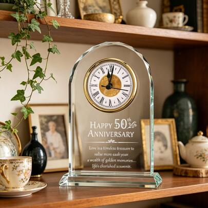 1 Pack 50th Wedding Anniversary Quartz Clock Gifts For Parents, 50 Years Golden For Couple, Happy 50th Anniversary Decoration Gift For Her Him (Battery Not Included)