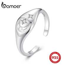 bamoer 1 chiếc nhẫn bạc 925 dày dặn, khắc hình ngôi sao và mặt trăng, có thể điều chỉnh kích thước, nhẫn đeo xếp chồng cho nữ, nhẫn cưới, quà sinh nhật. - Bạc - Xem 11
