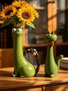 1pc Unique Cat Shaped Vase - Personalized Home Decor Vase Ornament | Home Decor, Room Decor, Bohemian Style Decor, Tabletop Decor, Cute Collectible, Gift, Tabletop Decor, Housewarming Gift - New Models - View 3