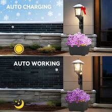 HOODINK 2 In 1 Solar Lamp Post Light With Planter, Solar Post Lights Waterproof, Outdoor Flower Pots, Led Planters Pots, Outdoor Lamps For Patio, Front Porch Decor, Warm White - 1pc - 查看 3