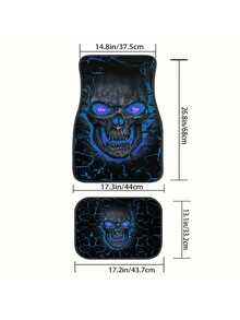 4 piezas Juego de alfombrillas de piso para auto con estampado de calavera - Material de poliéster antideslizante y absorbente, se ajusta a varios modelos de automóviles, accesorios de interior de automóvil de moda - A - Ver 6
