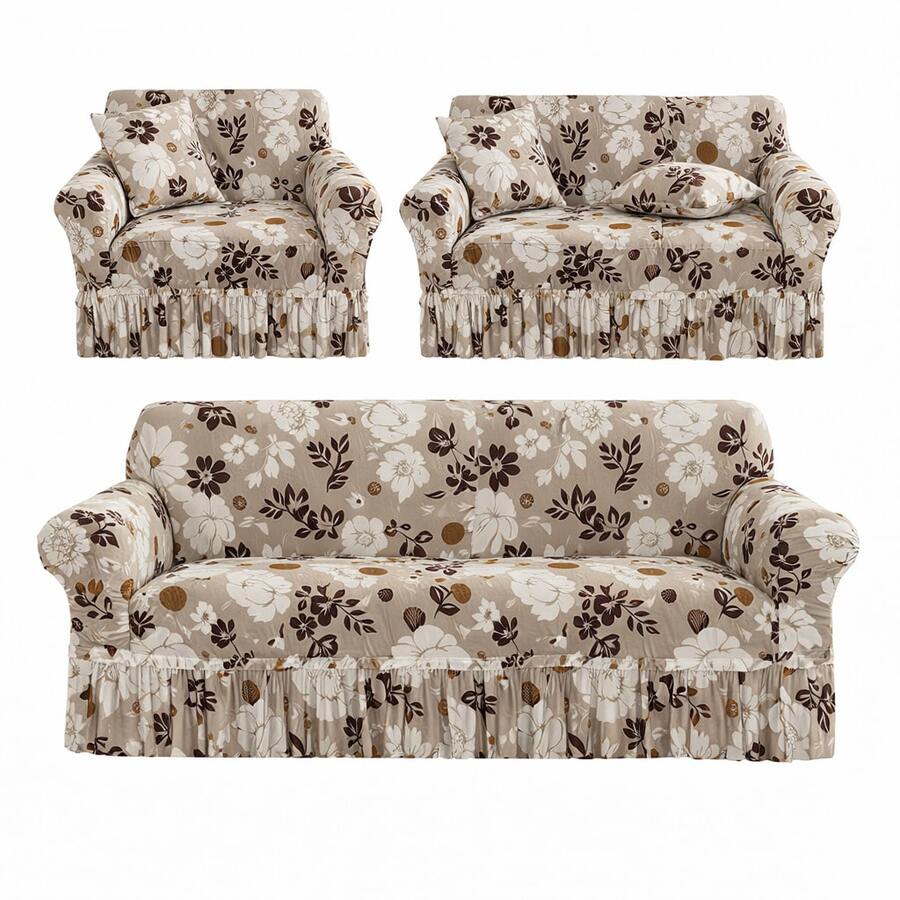 Cubre Sillones para Sala Sofá Cubre Salas 3piezas Fundas para Sillones Elástico Lavable,Decoración del hogar - Capuchino - Ver 1