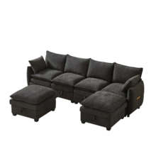 U-Shaped Sofa With Storage Space, Modular Sofa Set Consisting Of Four Seats And Two Footrests, Modern Sofa With Cushions And Armrests, Chenille Upholstery, Solid Wood Frame. - Grey - View 11