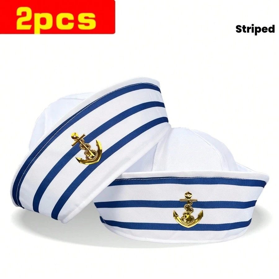 1/2件海軍藍條紋白色水手帽 無帽簷船長帽 趣味郵輪派對帽 適用萬聖節與聖誕節 - 彩色 - 查看 1