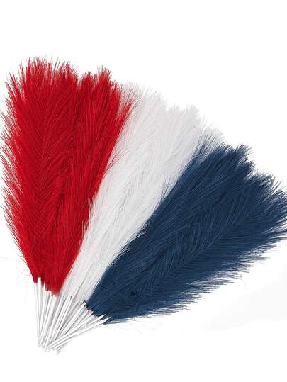 9pcs Artificial Pampas Grass, Red, White, And Blue Artificial Pampas Grass, American Independence Day July 4th Patriotic Decor, National Flag Color Table Centerpiece, Memorial Day Decor, Home Vase Filler Flowers, Table Centerpiece, Wedding Decor, Garden Decor, Spring Decor, Room Decor, Home Decor, Room Decor, Living Room Decor, Holiday Decor