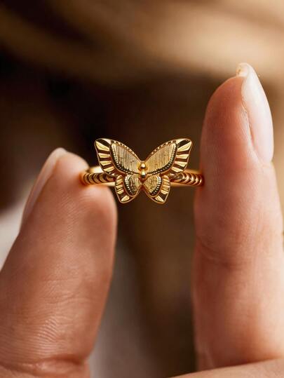 1 pieza Anillo de mariposa de oro de doble capa de lujo, regalo exquisito para mujeres