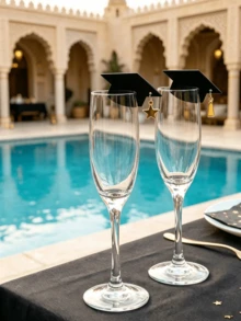 1/5pcs Graduation Cap Decor Glass Cup Rim Decorations, Graduation Party Decorations, Black Cap With Star Tassel Hanging Plate, Drink Identifier, Elegant Graduation Celebration Desktop Decor, University College Graduation Banquet Table Decor, Reusable Celebration Event Decorations, Friends & Family Gathering, Graduation Ceremony Party Supplies - Graduation Season Style a - View 2