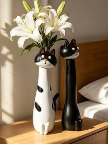 1pc Handmade Unique Cat-Shaped Vase - Featured Resin Vase, Home Decor Desktop Ornament | Home Decor, Room Decor, Bohemian Style, Desktop Decoration, Cute Collectible, Unique Gift, Dining Table Centerpiece, Housewarming Gift - New Model - View 6