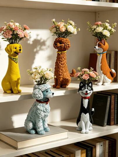 1 Bình hoa nhựa hình chú chó hoạt hình dễ thương - Tượng chó Husky/Poodle/Corgi/Labrador/Teddy sáng tạo, Bình hoa phong cách tối giản hiện đại Bắc Âu cho phòng khách & bàn làm việc, Quà tặng tân gia | Trang trí nhà cửa, Trang trí phòng, Trang trí phong cách Boho, Trang trí bàn làm việc, Đồ sưu tầm dễ thương, Quà tặng độc đáo, Vật trang trí trung tâm bàn, Quà tặng tân gia