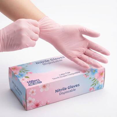 100 pièces Gants jetables en nitrile roses, sans latex, imperméables, pour le nettoyage domestique, la cuisine, la manucure, le tatouage, la réparation automobile, tailles S/M/L