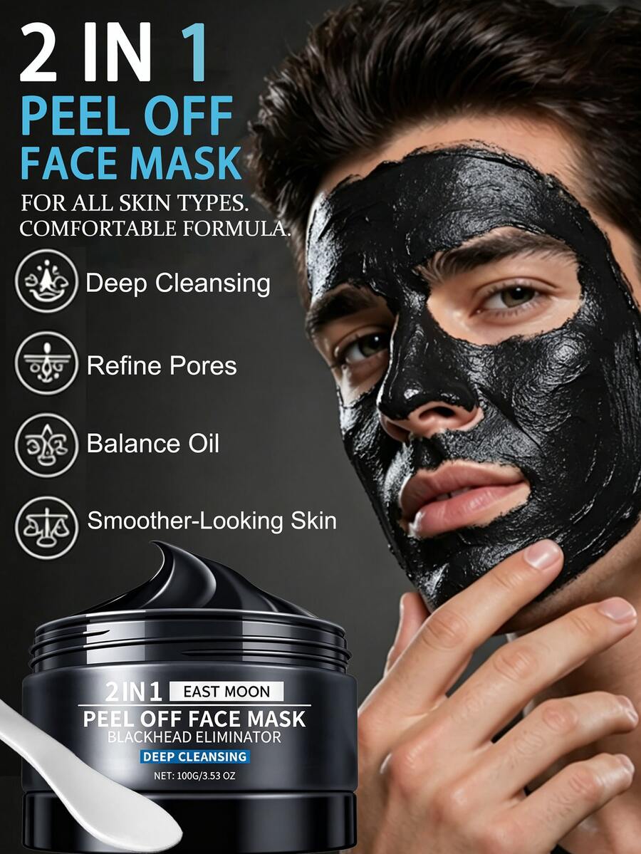 EAST MOON Peel Off Face Mask, Blackhead Mask For Men, Charcoal Peel Off Black Mask, Facial Mask Refreshing And Deep Cleansing For All Skin Types 3.53 OZ - 3.53 Fl Oz (Pack Of 1) - View 1