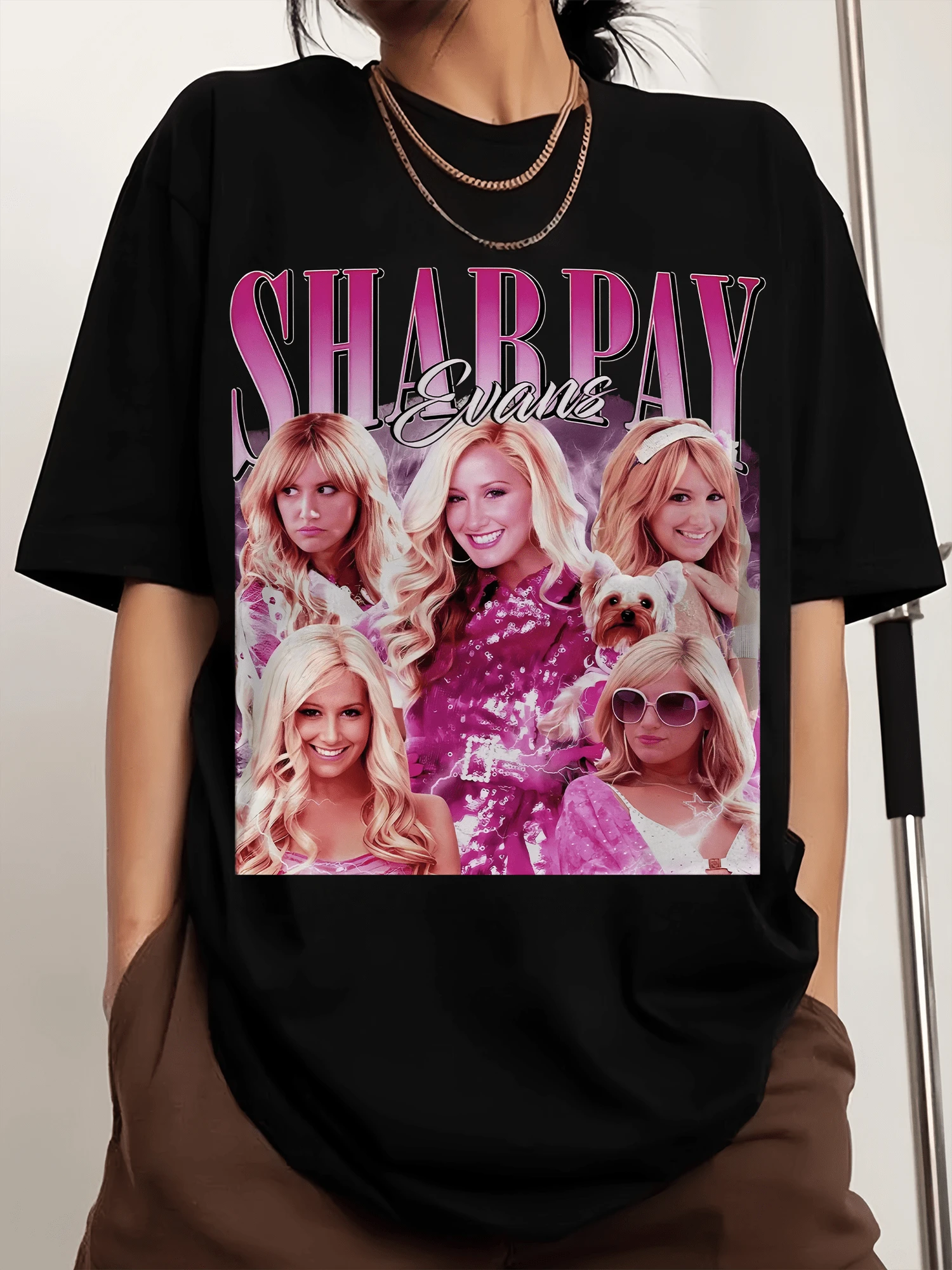 Sharpay Evans High School Musical-tröja Sharpay Evans Homage rund halsringad t-shirt med tryck, herrmodell med kort ärm - Svart - Visa 1