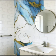 1 Roll Deep White Marble Contact Paper, Self-Adhesive Waterproof Oil-Proof Removable Wallpaper For Kitchen Countertop Bathroom Home Decor Furniture Renovation - Blue Gold 140 - View 4