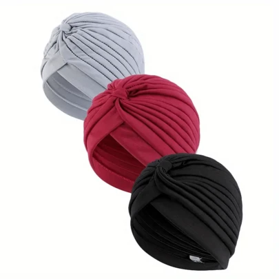 ZTZI 3 piezas Sombreros turbante de mujer de unicolor con nudo retorcido, gorro elástico y suave, gorro de punto transpirable para protección del cabello para uso diario y al aire libre