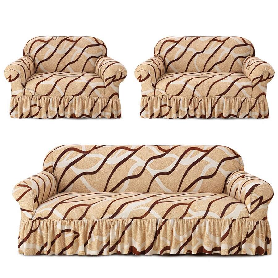 Cubre Sillones para Sala Sofá Cubre Salas 3piezas Fundas para Sillones Elástico Lavable,Decoración del hogar - Líneas - Ver 1