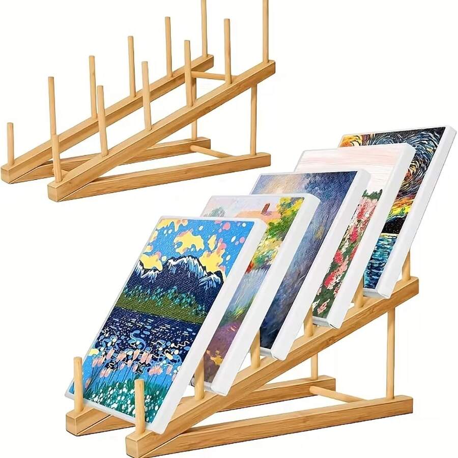 VingeGa 五层木质展示架,小型艺术品晾干架,教室艺术品收纳架,画布,艺术品收纳盒,艺术品支架 - 方形 - 查看 1