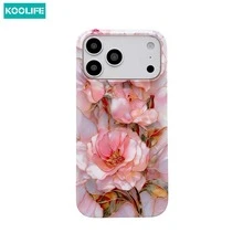 Ốp lưng điện thoại Koolife 1 chiếc họa tiết hoa hồng màu hồng, chất liệu PC+TPU chống sốc, họa tiết hoa óng ánh, bề mặt bóng, chống trầy xước, tương thích với Apple 17/17pro/17promax/16/15/14/13 - Hoa hồng màu hồng - Xem 8