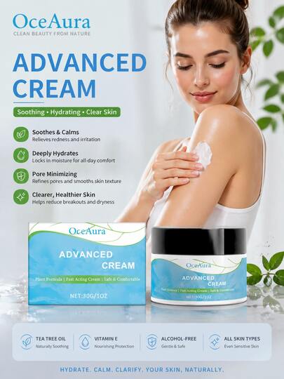 OceAura Tea Tree Oil Body Moisturizer Cream With Vitamin E – Soothing Calming Hydrating Cream For All Skin Types, Alcohol-Free Formula Helps Reduce Redness & Breakouts, Pore Minimizing Treatment For Dry Chapped Skin, Sensitive Skin Care For Glass Skin