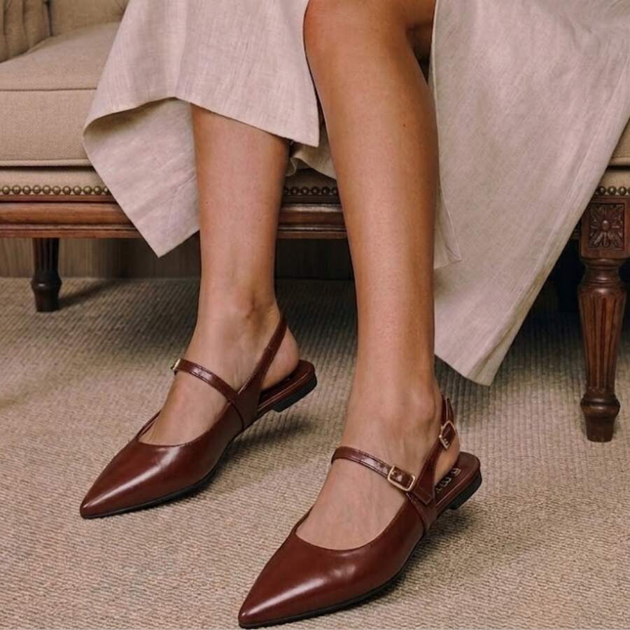 LAZZLU SHOES Women's Slingback Flat Shoe With Pointed Toe, Comfortable And Flat - Lạc đà - Xem 1