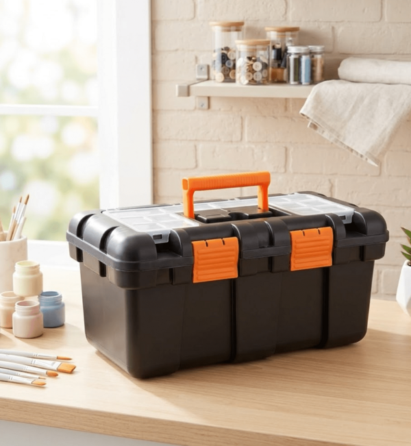 HOMYGO - Caja de Herramientas de Plástico con Bandeja Extraíble - Organizador Multifuncional Portátil para Bricolaje y Hogar, Varios Tamaños Disponibles