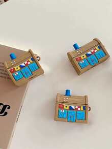1pc Cute Cartoon Brown Treasure Chest Silicone Asymmetrical Bluetooth Earphone Protective Case, Suitable For AirPods 1/2/3/4/Pro/Pro2 - Multicolor - View 4