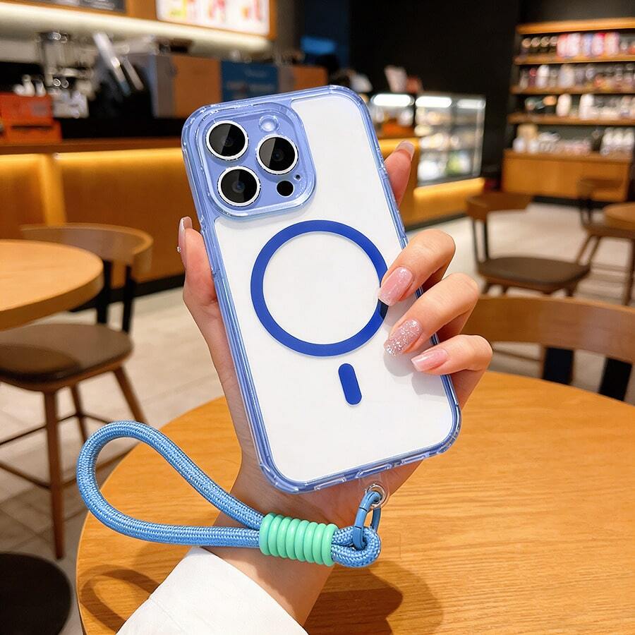 DECOPHONE Magnetic Phone Case With Lanyard, Compatible With Apple 17 Pro, Apple 17, Apple 17 Pro Max, S25 Ultra, Supports Magnetic Wireless Charging And Drop Protection - Blue - View 1