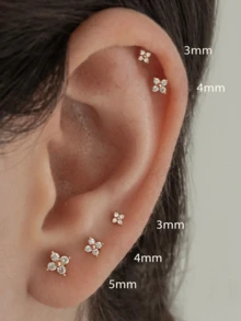 3pcs Delicate Miniature Flower Shaped Cubic Zirconia Stud Earrings, Minimalist Versatile Daily Wear For Women - Gold - View 2