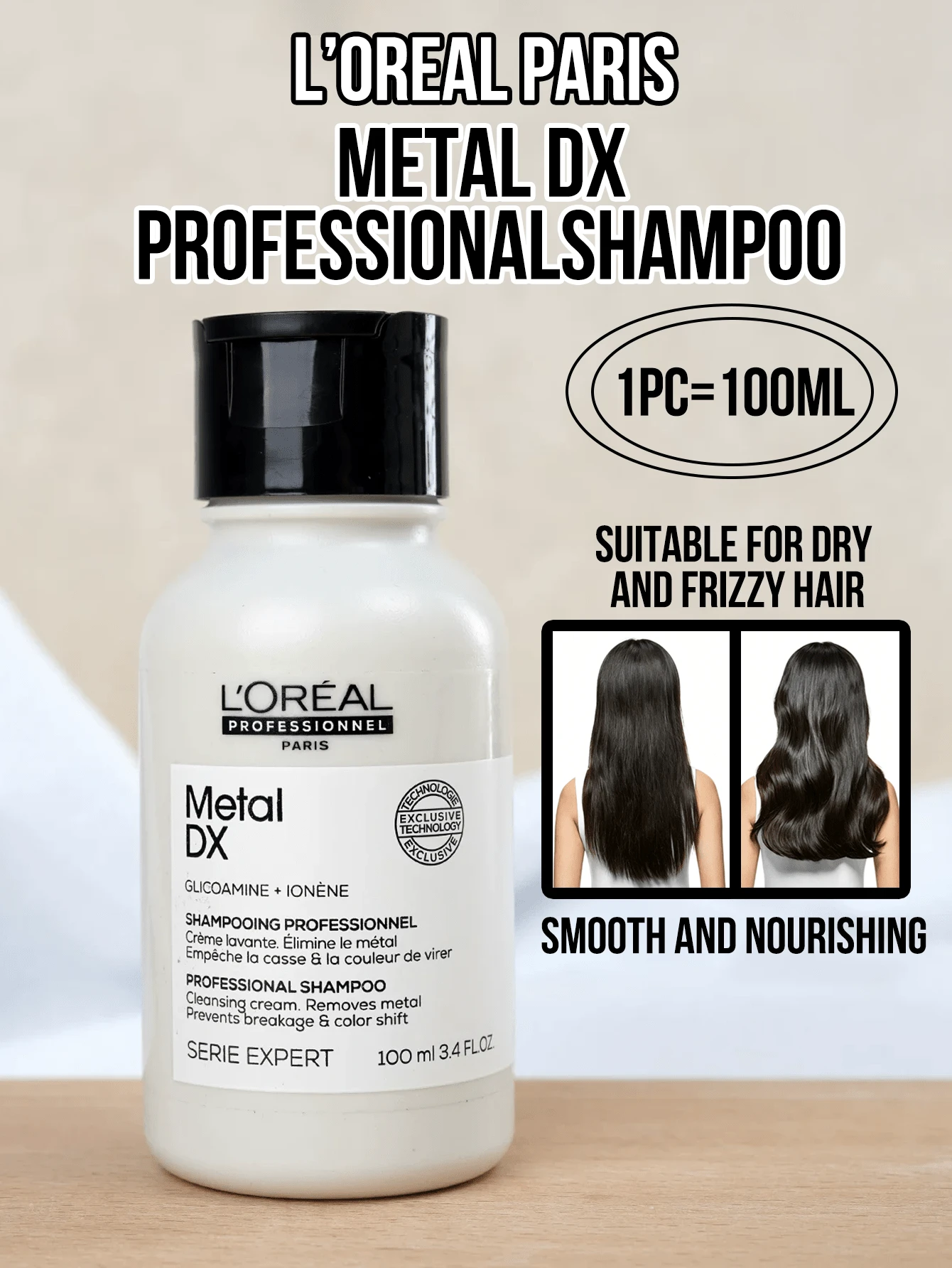 L’Oreal Paris L'Oreal 即時順滑洗髮精 100ml，滋養順滑、抗毛躁，柔順絲滑亮澤，溫和日常清潔，適合乾性與毛躁髮質