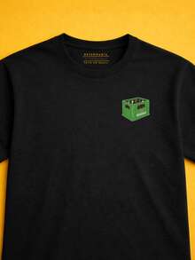 Casual T-Shirt With Green Beer Crate Design, Minimalist Style, For Hanging Out With Friends And Bars | 100% Cotton, Brazilian Style, Perfect For Hanging Out With Friends And Bars - Black - View 3
