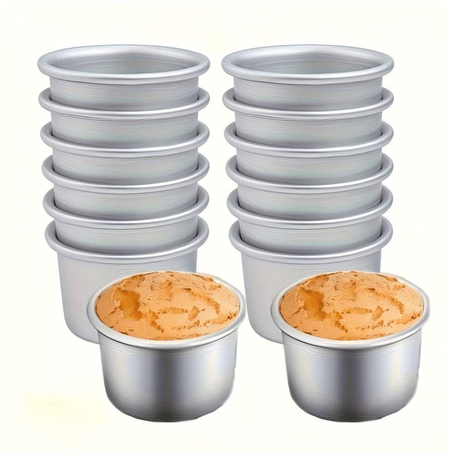 4pcs/6pcs/8pcs 9.5cm Aluminum Baking Cake And Pudding Molds - Non-Stick, Easy Release, Easy To Clean, Perfect For Baking Muffins, Pudding, Chocolate Lava Cakes, Brownies And More.