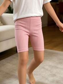 6pcs Girls' Vertical Striped Slim Fit Bermuda Shorts, Soft & Comfortable Minimalist All-Match Everyday Versatile - Multicolor - View 6