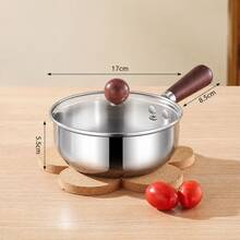 2pcs/Set (With Lid) Stainless Steel Pot, With Heat-Resistant Wooden Handle, Suitable For Induction Cooker Noodle Cooking, Non-Slip Wooden Handle, Even Heating Bottom, Suitable For Dorm, Office, RV, Small Kitchen And Single Person Cooking - View 13
