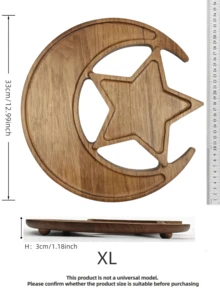 1pc Star & Moon Shaped Wooden Tray, Wooden Star & Moon Decor, Serving Tray, Kitchen Storage Tray, Tableware Wooden Tray, Cake Tray, Snack Tray, Fruit Tray, Kitchen & Bathroom Tray, Birthday Display Stand, Wedding Candy Tray - Brown - View 4