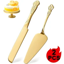 2pcs Wedding Cake Knife And Server Set, Gold Stainless Steel Cake Pie Serving Set Gift Cake Cutting Set For Wedding, Birthday, Parties And Events,Holiday,Serving Dishes For Guests,Party Supply,Kitchen Accessories,Kitchen Gadgets,Festival Gifts - View 14