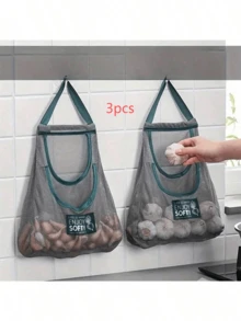 3/2/1 Pc Multi-Functional Kitchen Storage Net Bags - Wall-Mounted Organizer Bags For Fruits, Vegetables, Ginger And Garlic | Essential Home Accessories (Please Check The Size Carefully Before Placing The Order.) - Multicolor - View 14