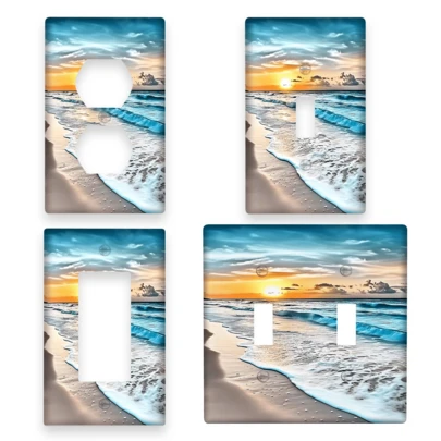 1pc 1-Gang/2-Gang Beautiful Seascape Decorative Light Switch Panel, Suitable For Rustic Bathroom And Bedroom Decor