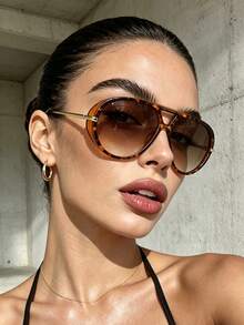 1pc Summer New Oversized Cateye Glasses, Leopard Print Retro Aviator Frame, Suitable For Men, Women, Students For Daily, Beach, Street, Runway, Party - Multicolor - View 8