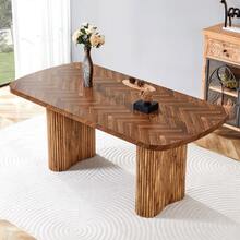 Mesa de comedor color nogal con pedestal arqueado – dimensiones 180*90 cm, multifuncional para comedor y zona de recepción en el hogar moderno, diseño elegante - Marrón - Ver 3