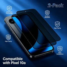 2片装：这款黑色边框防窥保护膜兼容谷歌手机，包括 6a、Pixel 7a、Pixel 7、Pixel 8a、Pixel 8、Pixel 8 Pro、Pixel 9、Pixel 9 Pro、Pixel 9 Pro XL、Pixel 10、Pixel 10 Pro、Pixel 10 Pro XL 和 Pixel 10a。它是一款钢化玻璃膜，也称为玻璃膜、黑色边框防窥膜、手机保护膜，可全覆盖，支持指纹解锁，表面光滑，无遮挡，无尖锐边缘。 - 黑色 - 查看 14