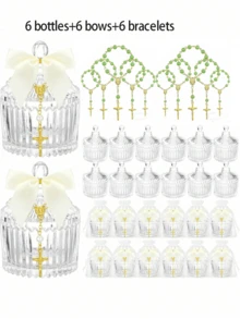 6 bộ bát đựng kẹo pha lê 24 chiếc dành cho khách dự lễ rửa tội, bao gồm 6 chuỗi hạt Mân Côi hình thánh giá và hoa hồng, thích hợp trang trí lễ rửa tội, đám cưới, tiệc mừng em bé chào đời, lễ rước lễ lần đầu (màu trắng) - Nhiều màu - Xem 25