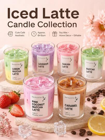 1/2pcs Plant-Based Coffee Cup Jelly Scented Candle, Cherry Blossom Matcha Latte Fragrance Gel Candle, Home Decor, Bedroom Decor, Wedding Decor, Desktop Ornament, Spring/Summer Scented Candle, Gardening, Camping Gear, Coffee Lover's Gift, Creative Gift For Men & Women
