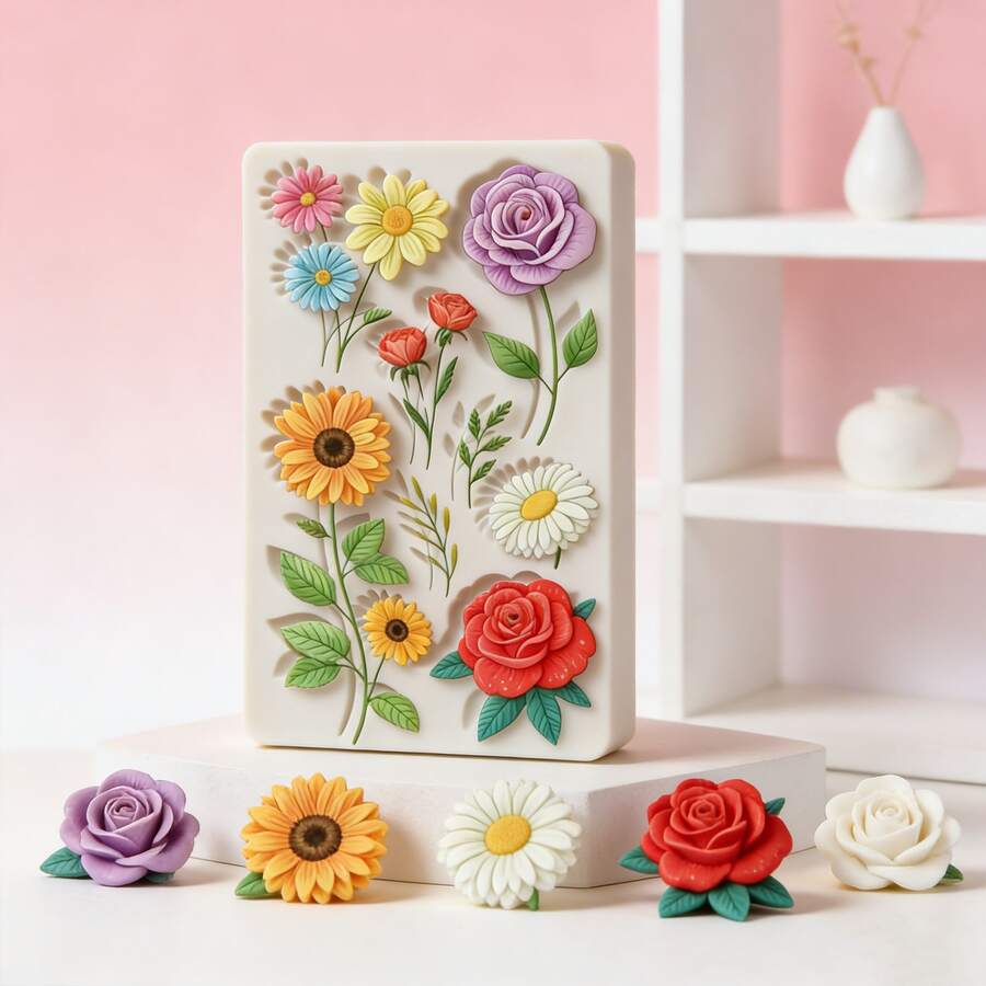 Floral Themed Chocolate Silicone Mold, European Style Embossed Feather Candy Mold, Heat-Resistant And Easy-To-Clean Baking Supplies For Making Gummies, Cookies, Dough, Super Light Clay, Cream Decorations, Soap - View 1