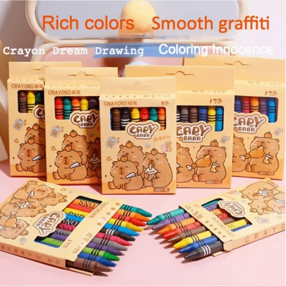 Bộ 8 bút sáp màu vẽ hình chuột lang Capybara cho trẻ em, dễ tô màu, thích hợp cho bé vẽ nguệch ngoạc.
