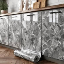 1 Roll Modern Minimalist Grey Marble Self-Adhesive Thickened Waterproof Wallpaper, Suitable For Living Room TV Background - Earl Grey - View 2