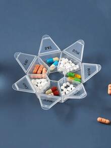 1pc 7-Day Weekly Pill Organizer Box, Mini Round Sealed 7-Compartment Medication Storage Box, Portable Travel Pill Case For Vitamins, Supplements, Suitable For Travel, Outdoor, Office, Dorm, Unisex, Holiday Essential, Travel Essential, Home Goods - Multicolor - View 8