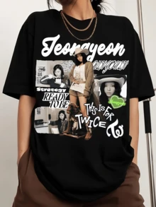 Jeongyeon TT-Twicess Men's Sports T-Shirt With Round Neck And Print, Short Sleeves. - Black - View 1