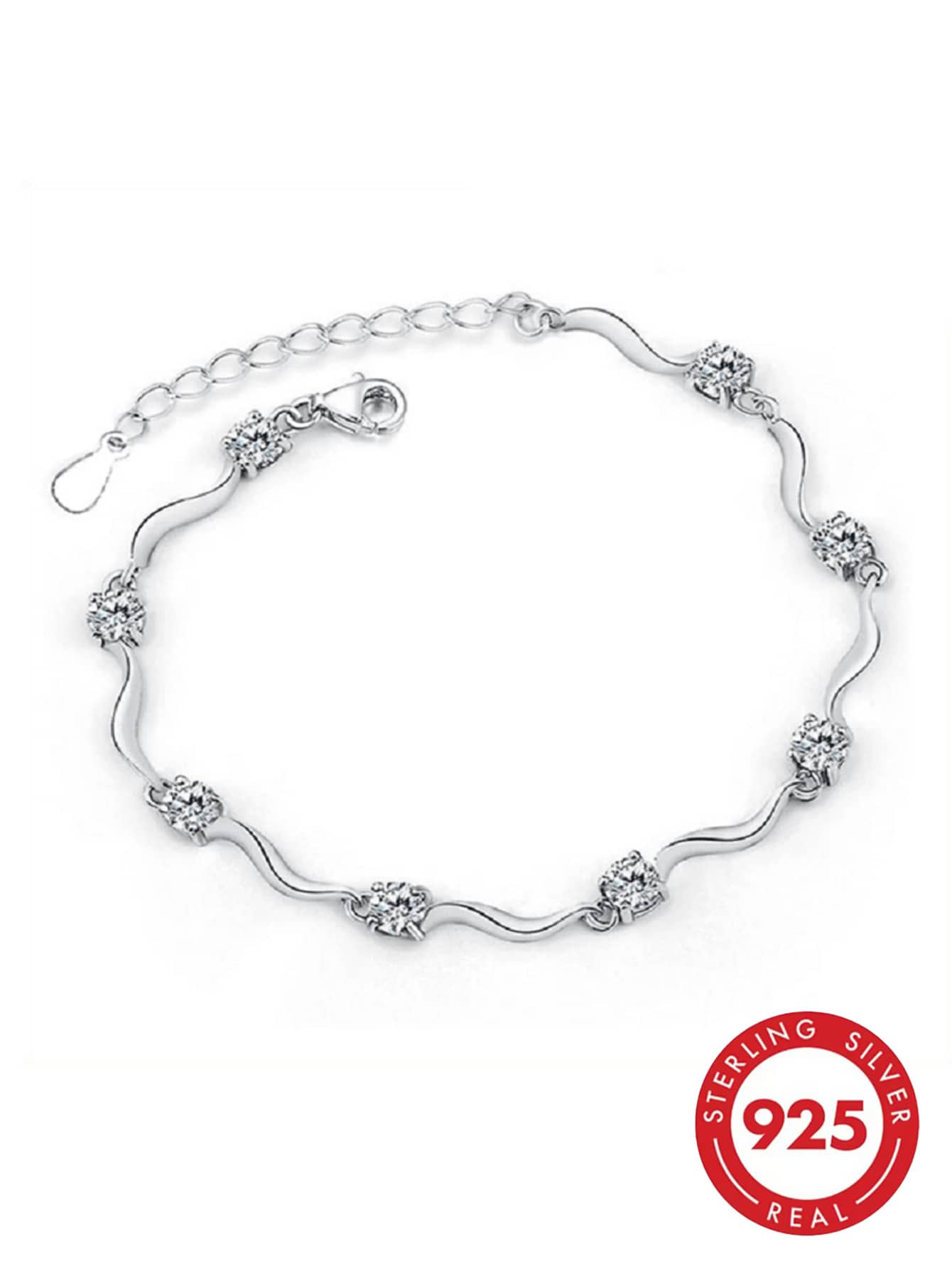 Vòng tay thời trang bằng bạc 925 đính đá Zirconia, thích hợp cho nữ giới đeo hàng ngày và làm quà tặng. - trắng - Xem 1