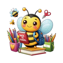 "Back To School Bee With Pencils & Books" Themed Kids Wall Sticker, Cute Bee Home Decor Decal, Semi-Matte PVC, For Nursery, Toddler Room, Classroom Decor - Multicolor - View 6