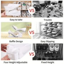 2 Pieces Adjustable Double-Layer Plastic Shoe Rack, Freestanding Shoe Rack, For Wardrobe Organization, Space-Saving, Slot Organizer, Double-Layer Integrated Shoe Rack Storage Box, Unisex, Perfect For Organizing Shoes At Home. - View 11