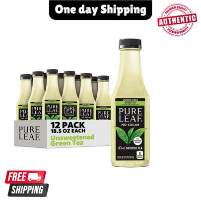  Lipton Pure Leaf Unsweetened Green Iced Tea – 18.5 Fl Oz Bottles, 12 Pack Real Brewed Refreshing Tea
